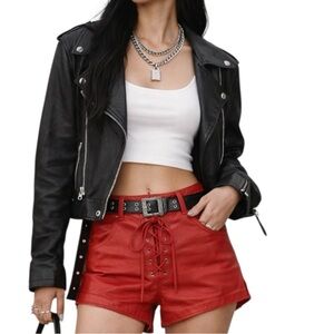 One Teaspoon Super Freak Red Leather Shorts | Real Leather Red Shorts | Flawed